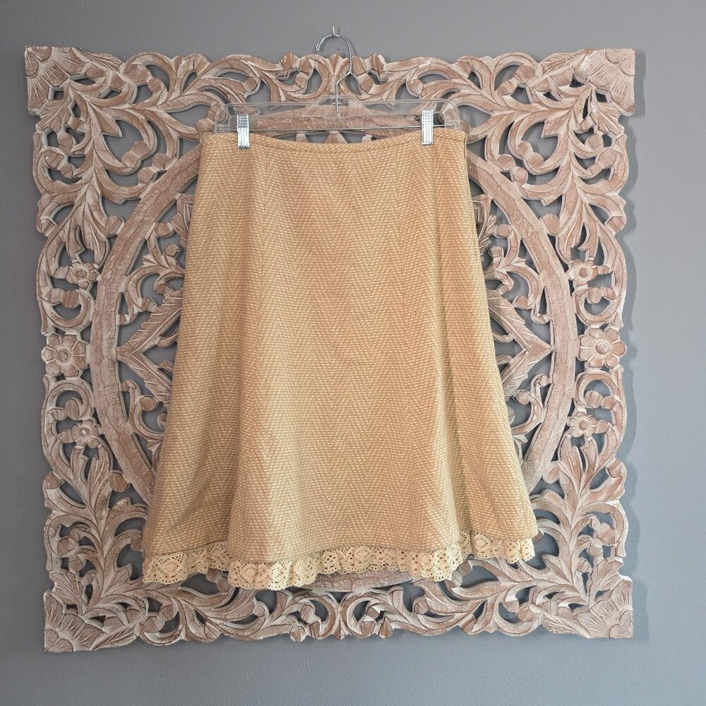 ANN TAYLOR Loft Womens Tan Wool Tweed Lace Trim 6 A-line Skirt Cottagecore 10